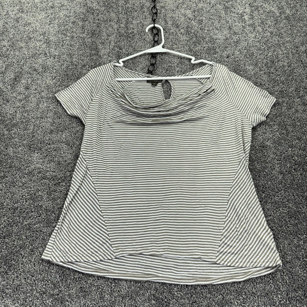 Apropos Shirt Womens Medium White Striped Short Sleeve Cowl Neck Jersey Casual